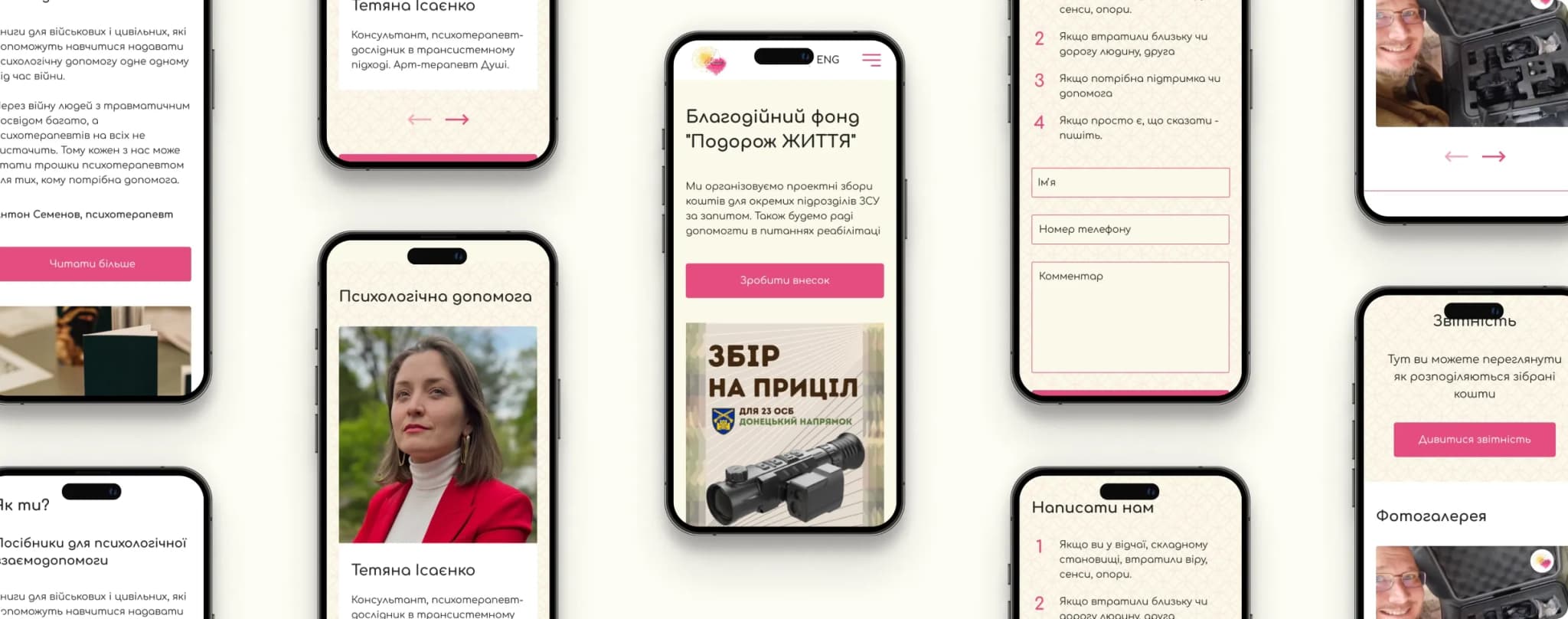 Зображення сторінок сайту на смартфоні